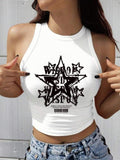 Women'WB shield Letter Print Round Neck Tank Top, Casual Sleeveless Top for Summer, Ladies TNF for Daily Wear, Socks...