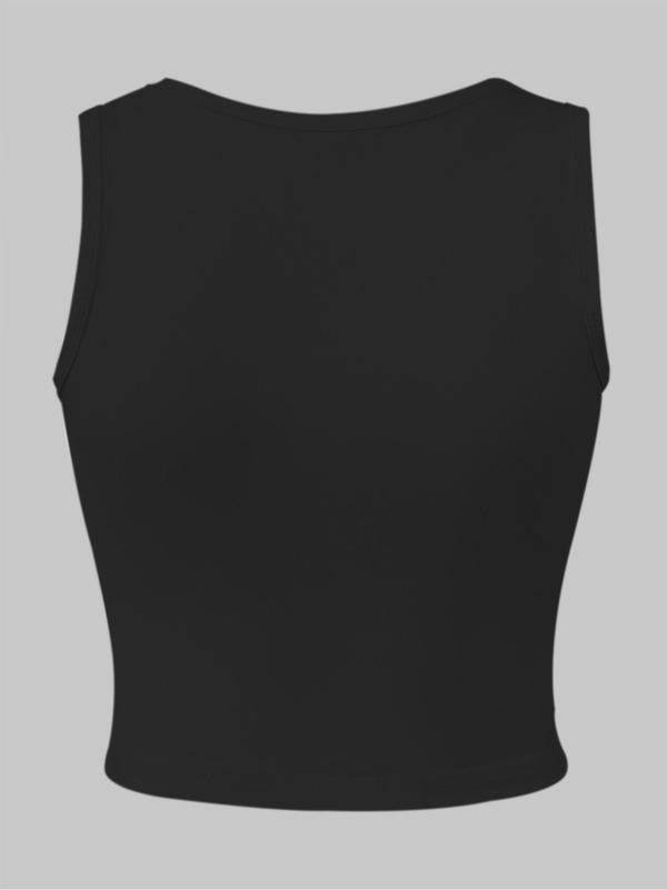 Women'WB shield Letter Print Round Neck Tank Top, Casual Sleeveless Top for Summer, Ladies TNF for Daily Wear, Socks...