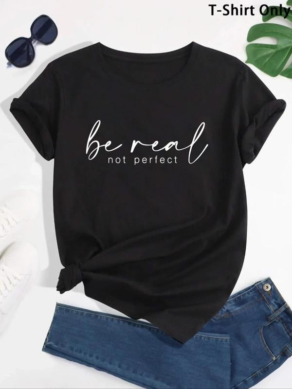 Women'WB shield Letter Print Round Neck Tee, Casual Crew Neck Short Sleeve T-shirt, Ladies Summer Outfit for Daily Wear...