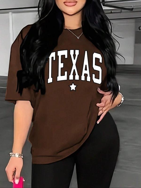 Women'WB shield Letter Print Round Neck Tee, Casual Half Sleeve Crew Neck T-shirt for Daily Wear, Graphic Tees, Summer...