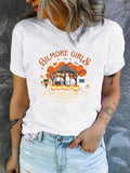 Women'WB shield Letter Print Round Neck Tee, Casual Halloween Short Sleeve Crew Neck T-shirt for Daily Holiday Vacation...
