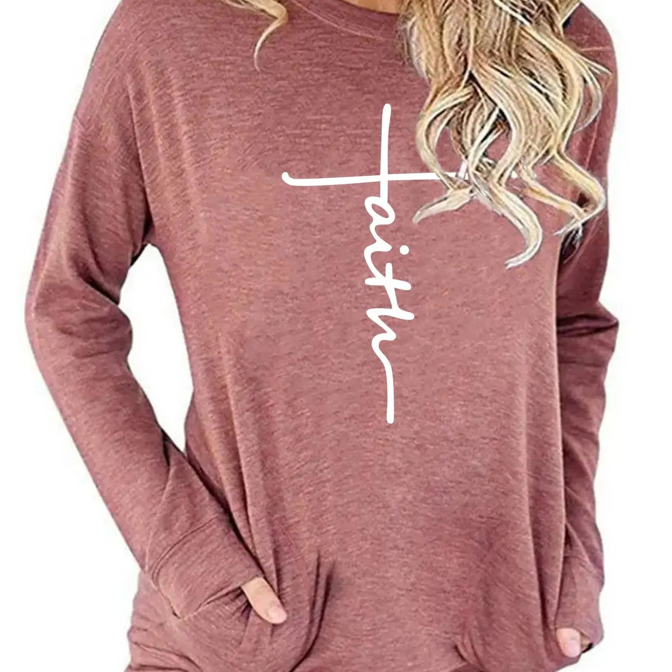 Women'WB shield Letter Print Round Neck Tee, Casual Long Sleeve Crew Neck T-shirt for Fall & Winter, Women'WB shield Top...