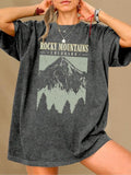 Women'WB shield Letter Print Round Neck Tee, Casual Rocky Mountains Print Short Sleeve Crew Neck T-shirt for Summer,...