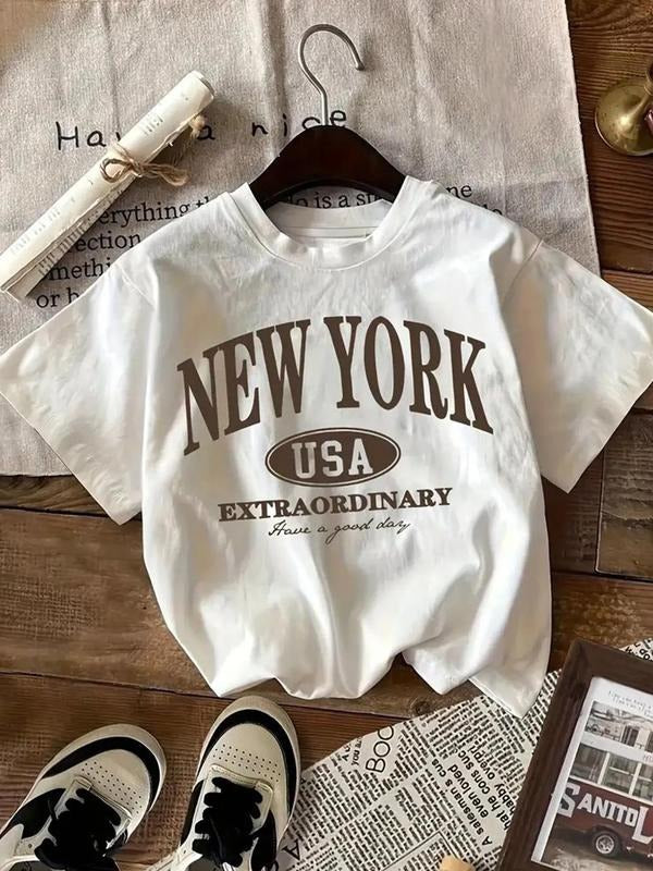 Women'WB shield Letter Print Round Neck Tee, Casual Short Sleeve Crew Neck T-Shirt for Daily Wear, Ladies TNF for Spiky...