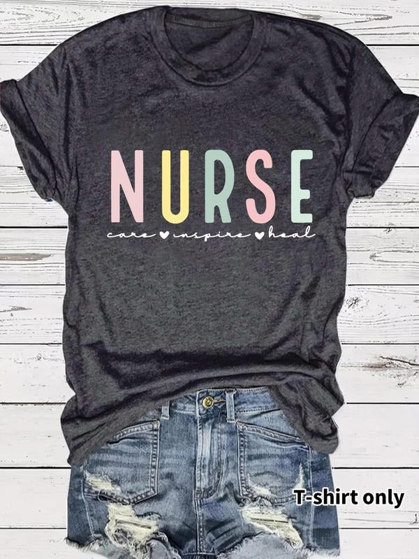 Women'WB shield Letter Print Round Neck Tee, Casual Short Sleeve Crew Neck T-Shirt for Spring, Fashion Women'WB shield...