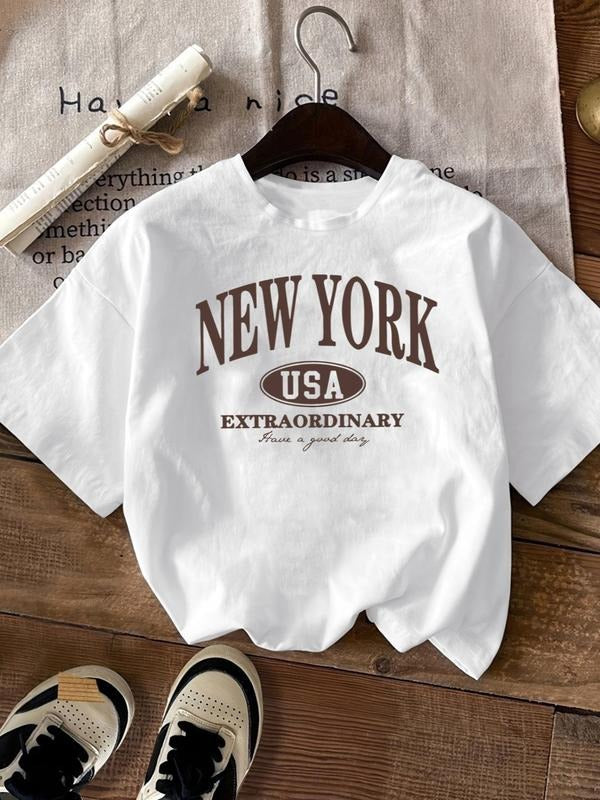 Women'WB shield Letter Print Round Neck Tee, Casual Short Sleeve Crew Neck T-Shirt for Summer, Fashion Women'WB shield...