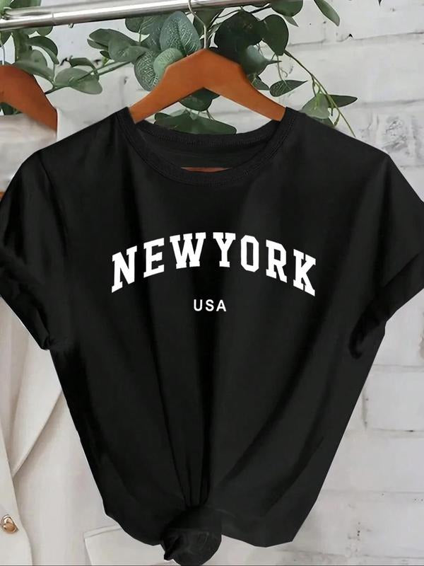 Women'WB shield Letter Print Round Neck Tee, Casual Short Sleeve Crew Neck T-Shirt for Summer, Fashion Women'WB shield...