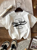 Women'WB shield Letter Print Round Neck Tee, Casual Short Sleeve Crew Neck T-Shirt for Summer, Fashion Women'WB shield...