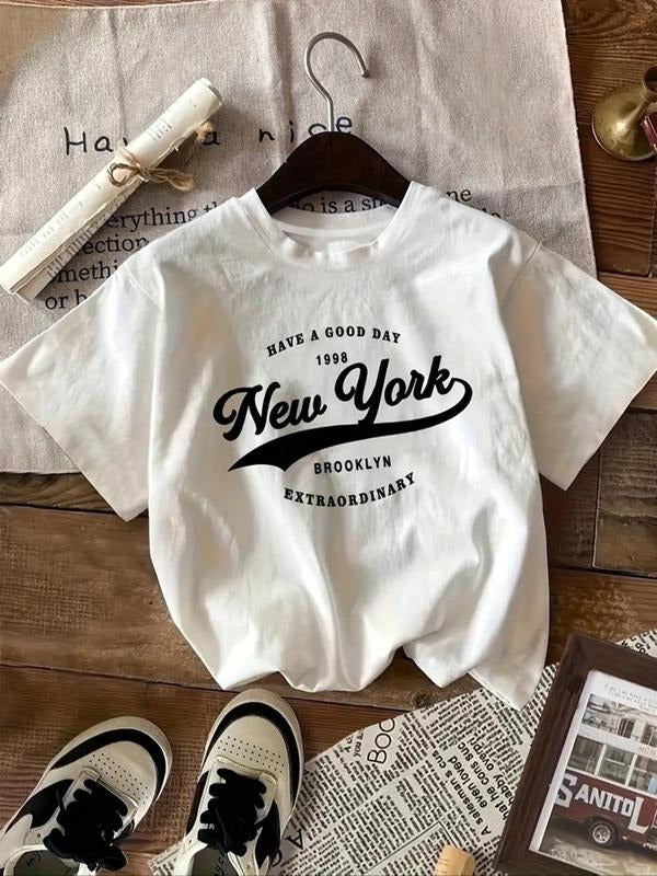 Women'WB shield Letter Print Round Neck Tee, Casual Short Sleeve Crew Neck T-Shirt for Summer, Fashion Women'WB shield...