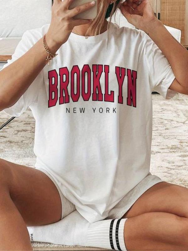 Women'WB shield Letter Print Round Neck Tee, Casual Short Sleeve Crew Neck T-Shirt for Summer, Fashion Women'WB shield...