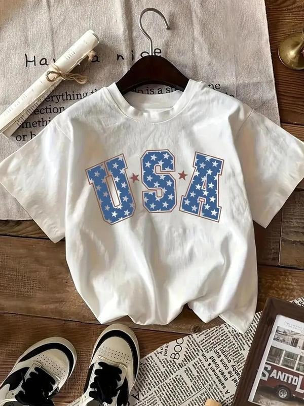 Women'WB shield Letter Print Round Neck Tee, Casual Short Sleeve Crew Neck T-Shirt for Summer, Fashion Women'WB shield...