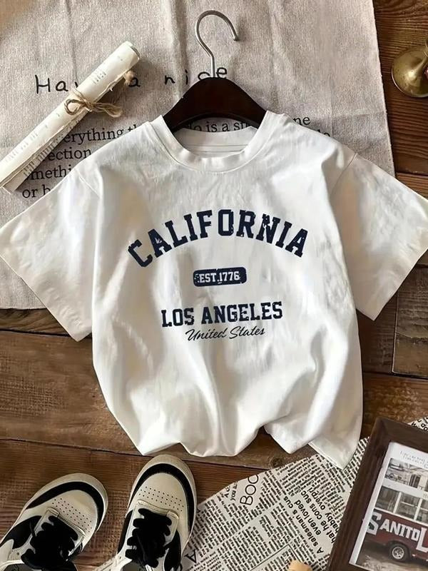 Women'WB shield Letter Print Round Neck Tee, Casual Short Sleeve Crew Neck T-Shirt for Summer, Fashion Women'WB shield...