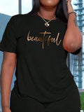 Women'WB shield Letter Print Round Neck Tee, Casual Short Sleeve Crew Neck T-Shirt for Summer, Women'WB shield Top for...