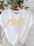 Women'WB shield Letter Print Round Neck Tee, Casual Short Sleeve Crew Neck T-Shirt, Women'WB shield Top for Daily Wear...