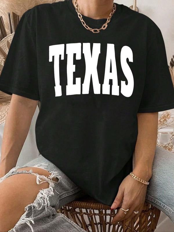 Women'WB shield Letter Print Round Neck Tee, Casual Short Sleeve Crew Neck T-shirt for Daily Wear, Women'WB shield Top...