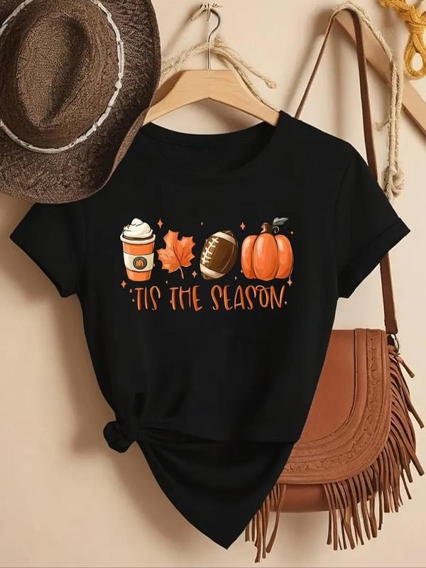Women'WB shield Letter Print Round Neck Tee, Casual Short Sleeve Crew Neck T-shirt for Fall & Winter, Women'WB shield Top...