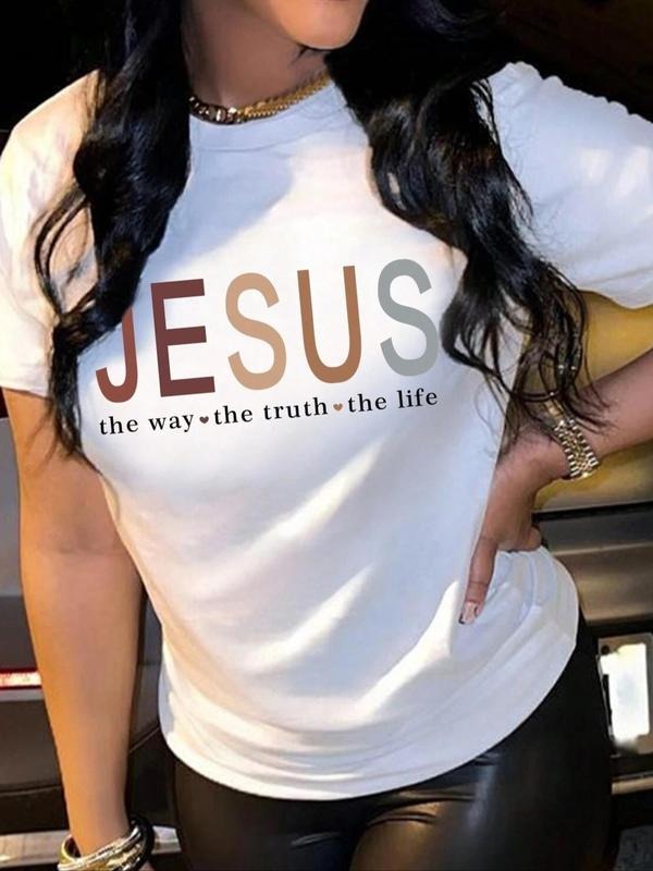 Women'WB shield Letter Print Round Neck Tee, Casual Short Sleeve Crew Neck T-shirt for Summer, Fashion Women'WB shield...