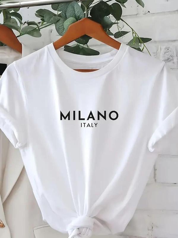 Women'WB shield Letter Print Round Neck Tee, Casual Short Sleeve Crew Neck T-shirt for Summer, Women'WB shield Top for...