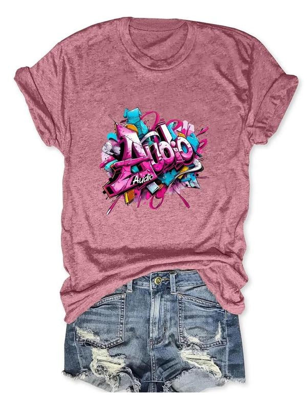 Women'WB shield Letter Print Round Neck Tee, Casual Short Sleeve Crew Neck T-shirt, Ladies Outfit for Daily Wear Hoodie,...