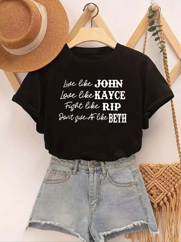 Women'WB shield Letter Print Round Neck Tee, Casual Short Sleeve Graphic T-shirt, Ladies Summer Outfit for Daily Wear...