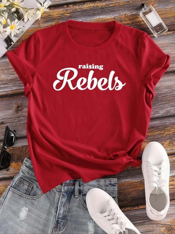 Women'WB shield Letter Print Round Neck Tee, Casual Short Sleeve T-shirt for Summer, Fashion Women'WB shield Top for...