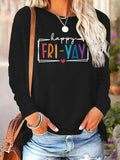 Women'WB shield Letter Print Round Neck Tee, Fashion Casual Crew Neck Long Sleeve T-shirt for Daily Holiday Vacation...
