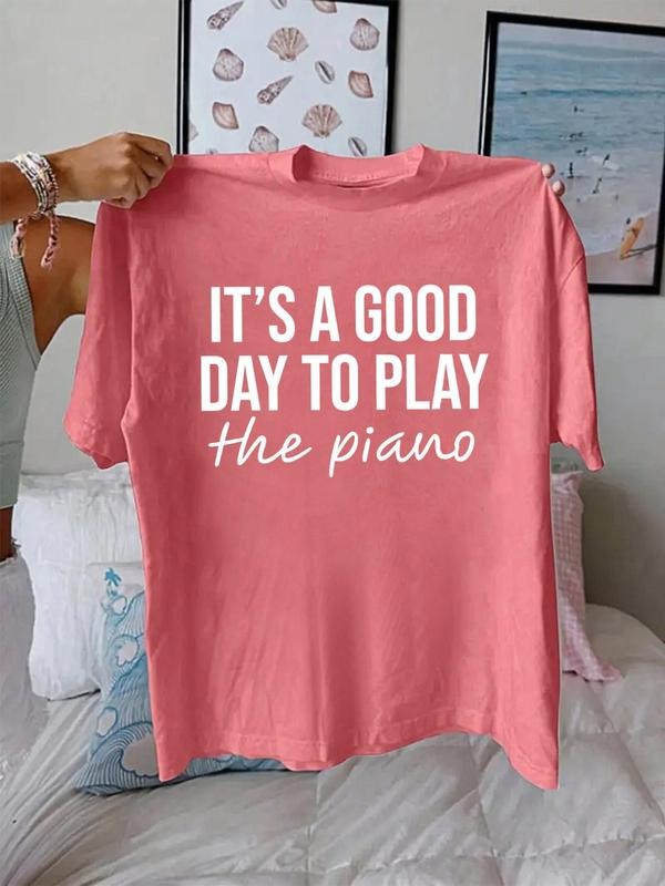 Women'WB shield Letter Print Round Neck Tee, Fashion Casual Crew Neck T-Shirt for Daily Holiday Vacation Outdoor Wear,...