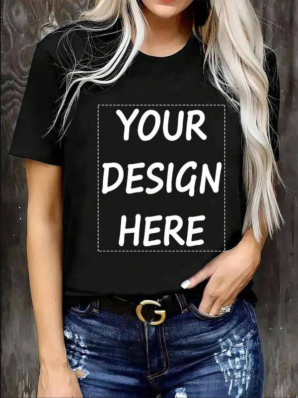 Women'WB shield Letter Print Round Neck Tee, Fashion Casual Crew Neck T-Shirt for Daily Holiday Vacation Outdoor Wear,...