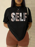 Women'WB shield Letter Print Round Neck Tee, Fashion Casual Crew Neck T-Shirt for Daily Holiday Vacation Outdoor Wear,...