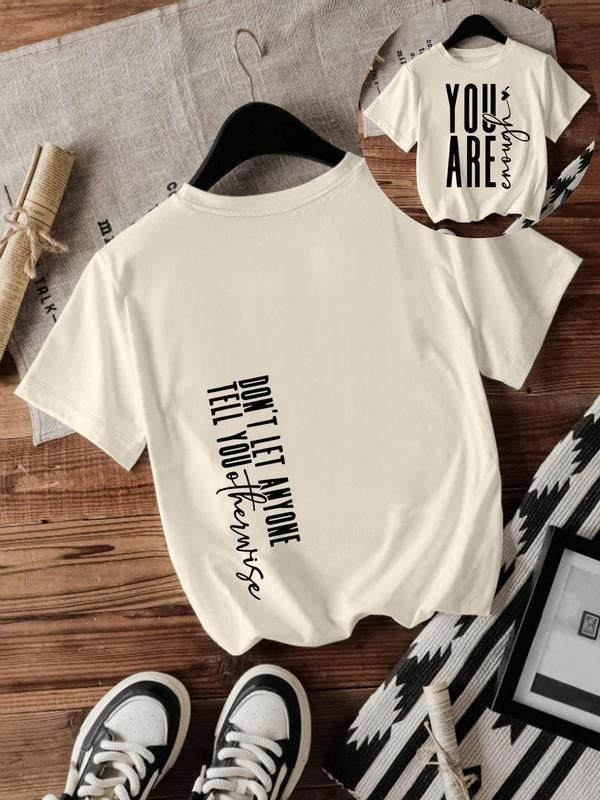 Women'WB shield Letter Print Round Neck Tee, Fashion Casual Crew Neck T-Shirt for Daily Holiday Vacation Outdoor Wear,...