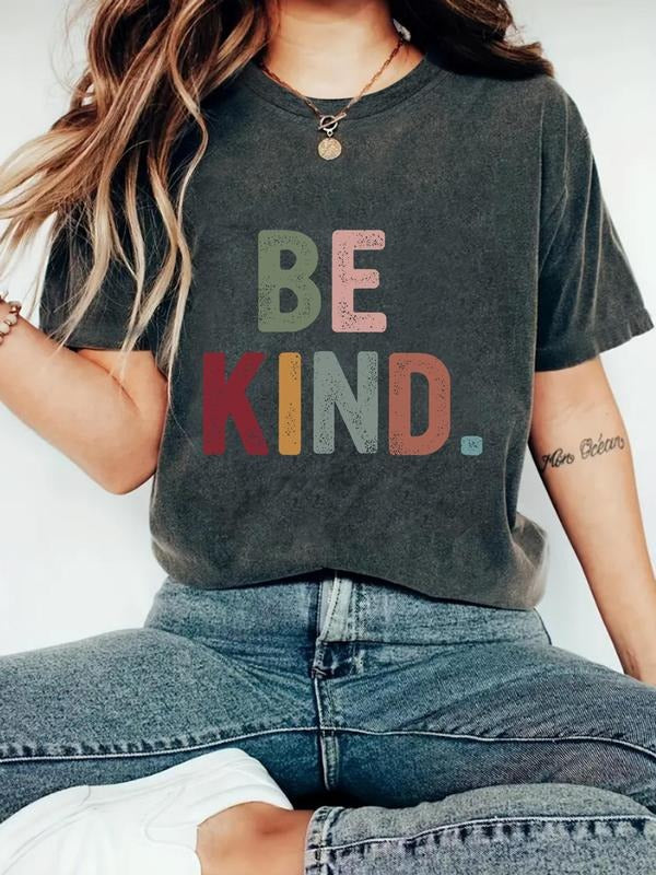 Women'WB shield Letter Print Round Neck Tee, Fashion Casual Crew Neck T-Shirt for Daily Holiday Vacation Outdoor Wear,...