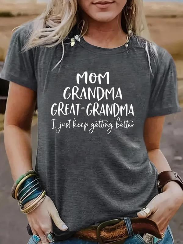 Women'WB shield Letter Print Round Neck Tee, Fashion Casual Crew Neck T-Shirt for Daily Holiday Vacation Outdoor Wear,...