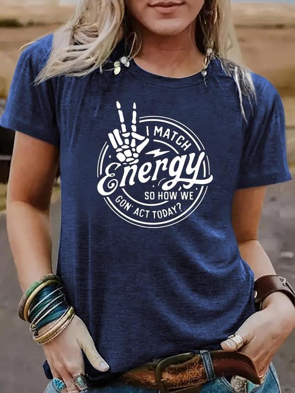 Women'WB shield Letter Print Round Neck Tee, Fashion Casual Crew Neck T-Shirt for Daily Holiday Vacation Outdoor Wear,...