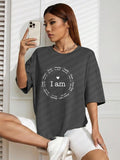Women'WB shield Letter Print Round Neck Tee, Fashion Casual Crew Neck T-Shirt for Daily Holiday Vacation Outdoor Wear,...