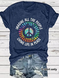 Women'WB shield Letter Print Round Neck Tee, Fashion Casual Crew Neck T-Shirt for Daily Holiday Vacation Outdoor Wear,...