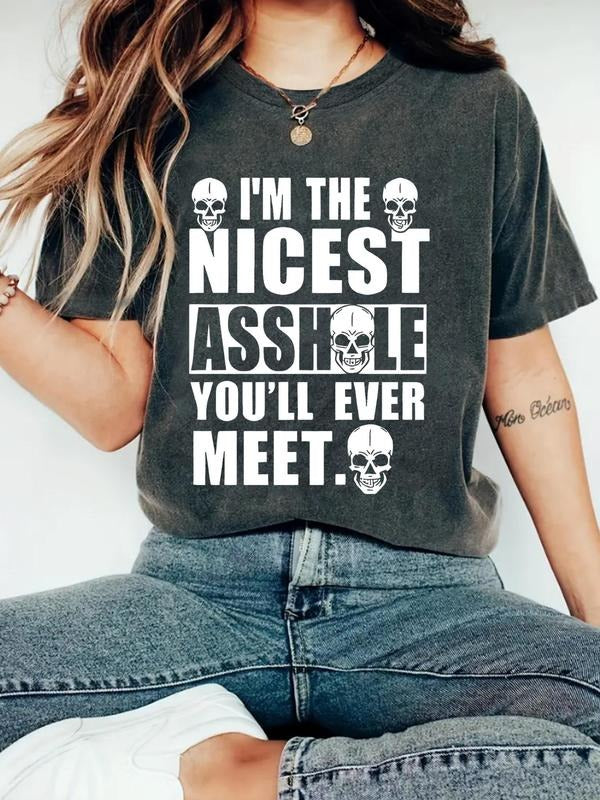 Women'WB shield Letter Print Round Neck Tee, Fashion Casual Crew Neck T-Shirt for Daily Holiday Vacation Outdoor Wear,...