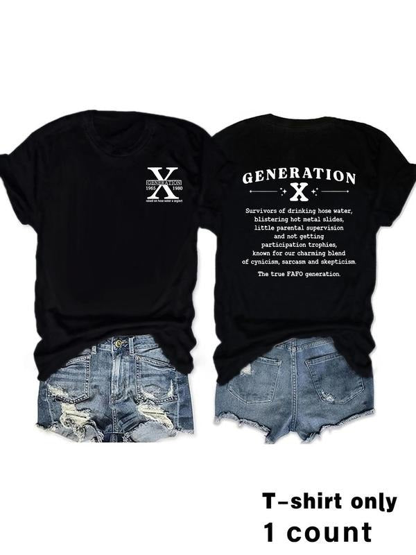 Women'WB shield Letter Print Round Neck Tee, Fashion Casual Crew Neck T-Shirt for Daily Holiday Vacation Outdoor Wear,...