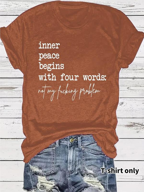 Women'WB shield Letter Print Round Neck Tee, Fashion Casual Crew Neck T-Shirt for Daily Holiday Vacation Outdoor Wear,...