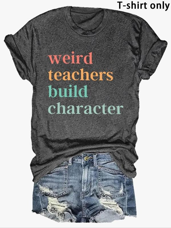 Women'WB shield Letter Print Round Neck Tee, Fashion Casual Crew Neck T-Shirt for Daily Holiday Vacation Outdoor Wear,...