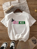 Women'WB shield Letter Print Round Neck Tee, Fashion Casual Crew Neck T-Shirt for Daily Holiday Vacation Outdoor Wear,...