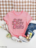 Women'WB shield Letter Print Round Neck Tee, Fashion Casual Crew Neck T-Shirt for Daily Holiday Vacation Outdoor Wear,...
