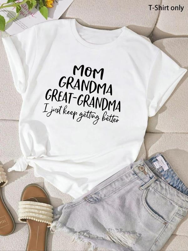Women'WB shield Letter Print Round Neck Tee, Fashion Casual Crew Neck T-Shirt for Daily Holiday Vacation Outdoor Wear,...