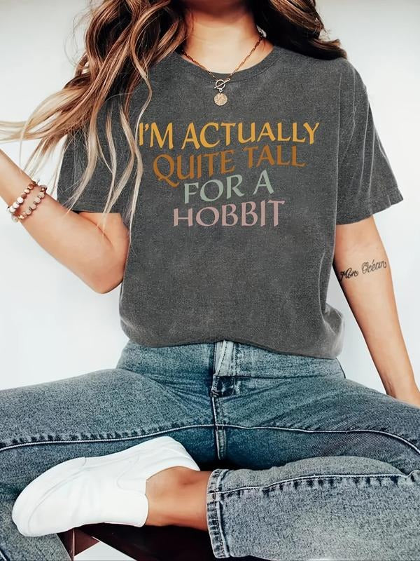 Women'WB shield Letter Print Round Neck Tee, Fashion Casual Crew Neck T-Shirt for Daily Holiday Vacation Outdoor Wear,...
