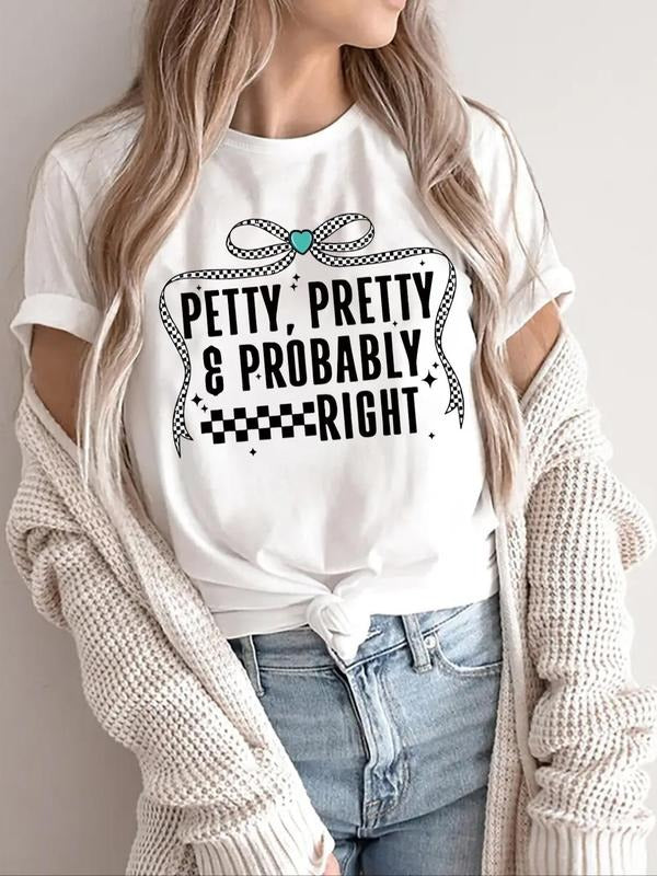 Women'WB shield Letter Print Round Neck Tee, Fashion Casual Crew Neck T-Shirt for Daily Holiday Vacation Outdoor Wear,...