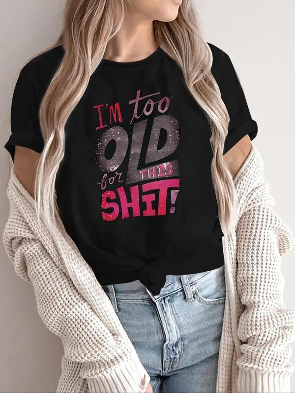 Women'WB shield Letter Print Round Neck Tee, Fashion Casual Crew Neck T-Shirt for Daily Holiday Vacation Outdoor Wear,...