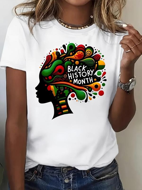 Women'WB shield Letter Print Round Neck Tee, Fashion Casual Crew Neck T-Shirt for Daily Holiday Vacation Outdoor Wear,...