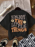 Women'WB shield Letter Print Round Neck Tee, Fashion Casual Crew Neck T-shirt for Daily Holiday Vacation Outdoor Wear,...