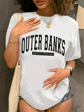 Women'WB shield Letter Print Round Neck Tee, Fashion Casual Crew Neck T-shirt for Daily Holiday Vacation Outdoor Wear,...