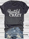 Women'WB shield Letter Print Round Neck Tee, Fashion Casual Crew Neck T-shirt for Daily Holiday Vacation Outdoor Wear,...