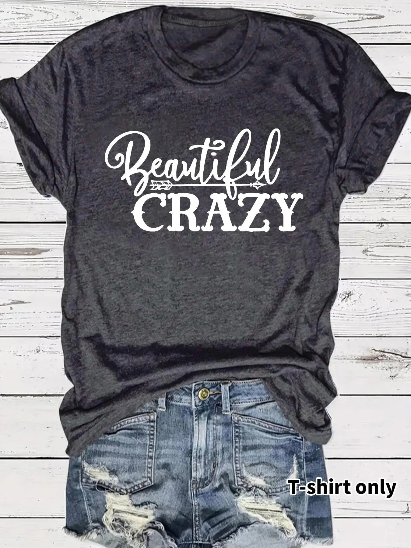 Women'WB shield Letter Print Round Neck Tee, Fashion Casual Crew Neck T-shirt for Daily Holiday Vacation Outdoor Wear,...